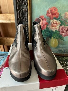 Thierry Rabotin leather Metallic Bronze Slip-On Ankle Boots with Black Accents